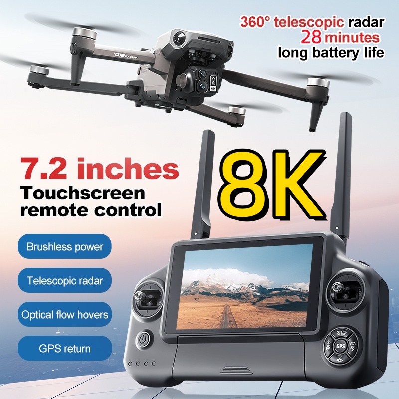 Drone Controller Screen - 8K 3軸ジンバルブラシレス7.2インチタッチスクリーンFPVリモートコントロールクアッドコプター5KM障害物回避エアドロップGPSリターンRCドローン