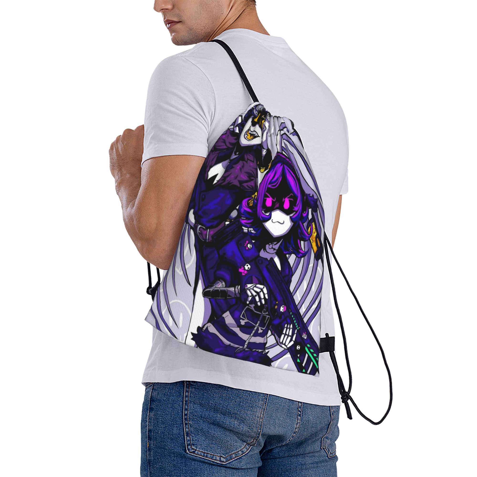 Drone Backpack - マーダードローンアニメ巾着バッグ面白い防水サックパックストリングバッグ男性スポーツヨガバックパック