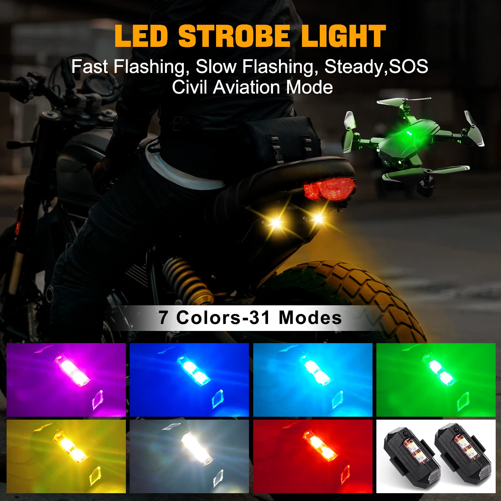 オートバイライト ドローン ストロボライト USB LED  - Drone Strobe Light のレビューと価格